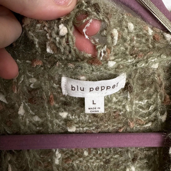 Blue Pepper Long Sleeve Cardigan Sweater loose knit grandmacore size Large - Picture 3 of 6